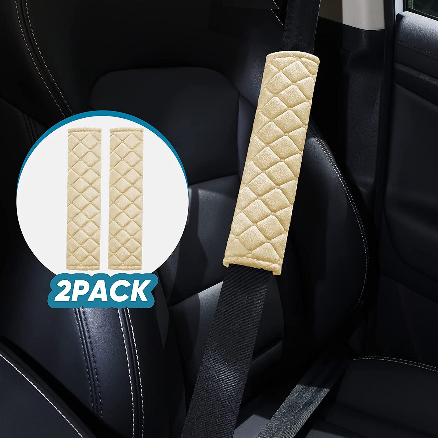 2Pcs Car Seat Belt Cover Pads, Shoulder Seatbelt Pads Cover, Safety Belt Strap Shoulder Pad for Adults and Children (Beige)